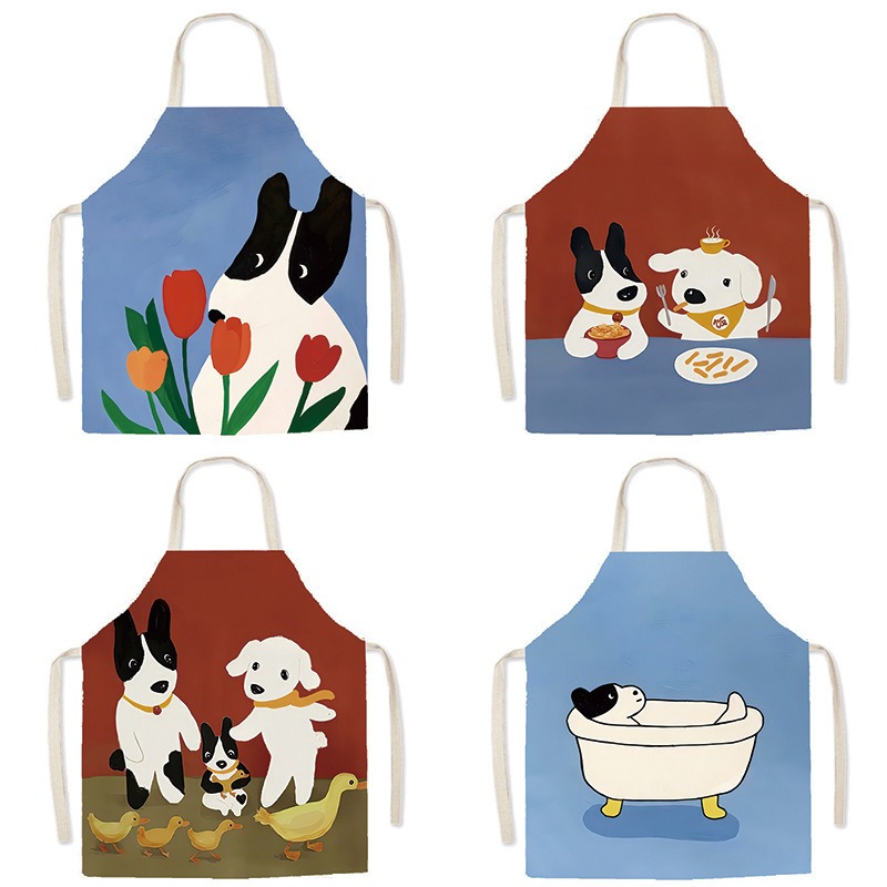 Home Cooking For Dogs - Celemek Linen Katun Motif Anjing Kucing